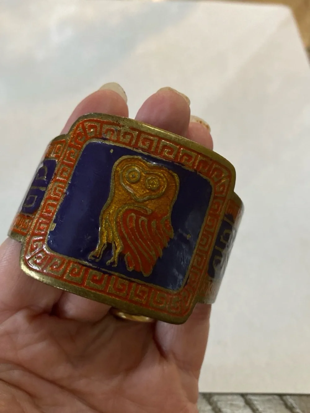 Vintage enamel copper cuff